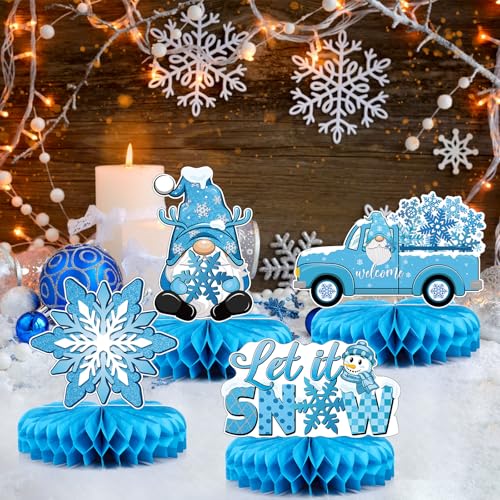 Pasimy 12-Pack Winter Snowflake Honeycomb Centerpieces for Christmas Party Table Decor