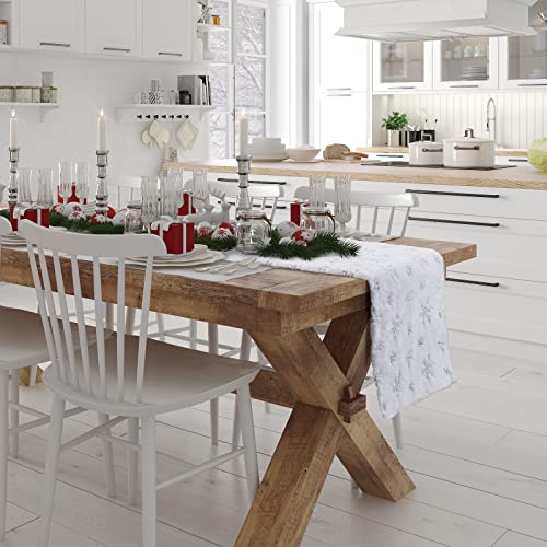 Christmas Faux Fur Table Runner with Sequin Snowflake, 2 Pack, Silver