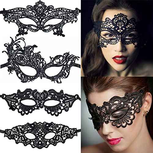 6 Sets Black Lace Eye Mask Women Party Masquerade Halloween Christmas Valentine Thememed Party Cosplay Festivals Decoration Accessories