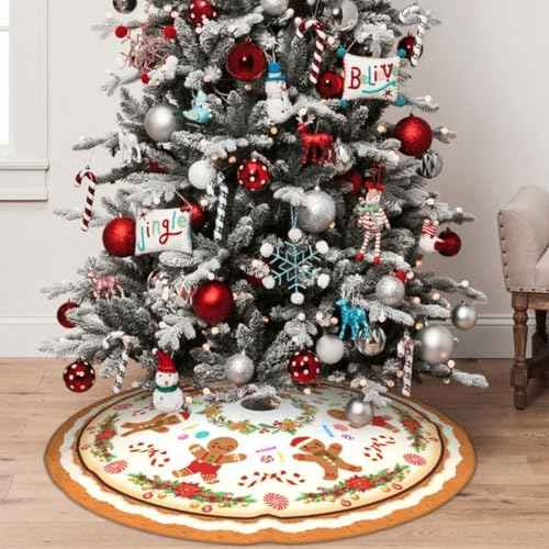 Gingerbread Man Christmas Tree 36 Inch Christmas Tree Skirt Carpet Mat Funny Party Soft Cover Mat Decor Supplies for Xmas Halloween Decorations Occasion Farmhouse