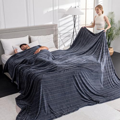 Oversized King Fleece Blanket 120x120 Inches Dark Grey Chain - Soft Cozy 3D Jacquard Bed Throw