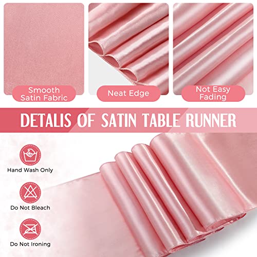 Tudomro Black and Rose Gold Plastic Tablecloths & Satin Runner Set - 16 Pack for Weddings & Parties