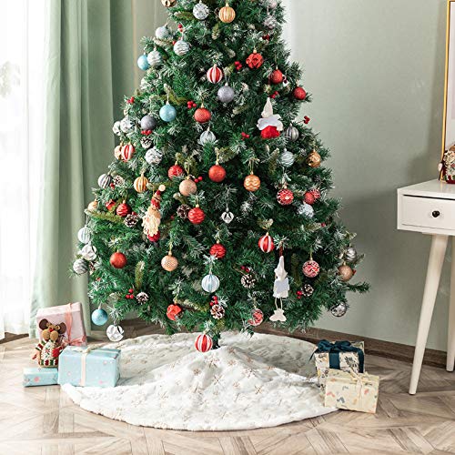 Plush Christmas Tree Skirts, 36 inches Luxury Snowy White Faux Fur