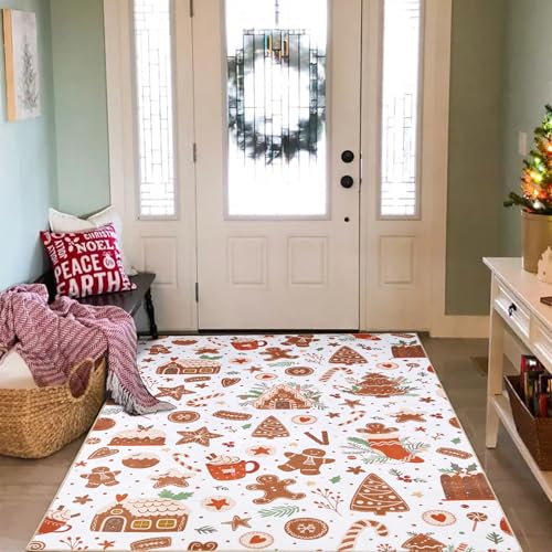 Aldopein White 4x6 Christmas Area Rug Vintage Farmhouse Gingerbread Candy Cane