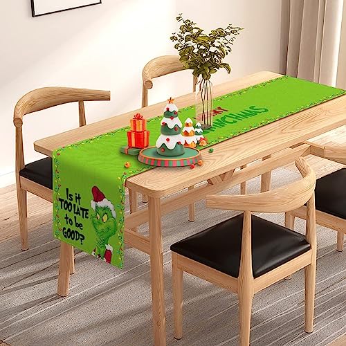 Merry Christmas Table Runner Green Xmas Buffalo Plaid Check Winter Holiday Party Decoration Fireplace Kitchen Dinning Home Decor 72Inches Long