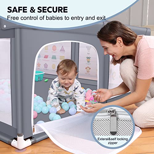 Voovc Dark Grey Baby Playpen 71x60 Inch Safety Gate for Toddlers