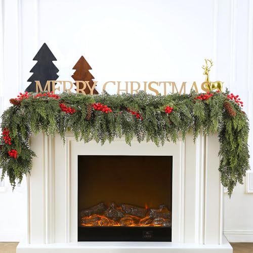 6ft Christmas Cedar Garland with Red Fruits & Pine Cones – Fake Greenery 6FT KARAVA