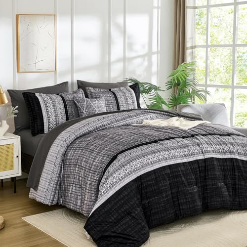 Dintszyayue King Size Black Comforter Set 8 Pieces Boho Microfiber Bedding