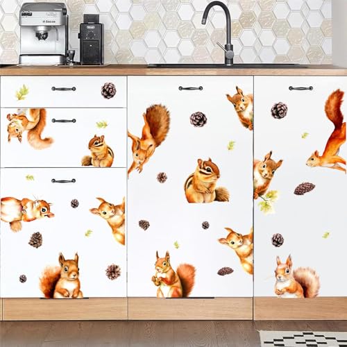 Double Sided Squirrel Window Stickers Squirrel Window Clings Autumn Fall Animal Wall Decals Woodland Animals Wall Stickers Cute Squirrels Wall Decals for Nursery Kids Bedroom Playroom Decor