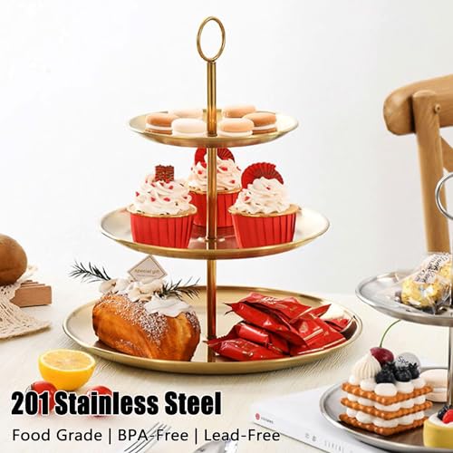 Gold 3-Tier Stainless Steel Cupcake Stand - 24 Cupcakes Display