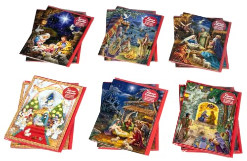 Nativity Themed Advent Calendar Greeting Cards - Assorted Christmas Cards with Envelopes, 12 Pack