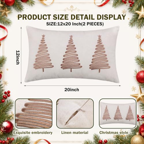 Oudain 2-Pack Farmhouse Christmas Throw Pillow Covers 12x20 Inches