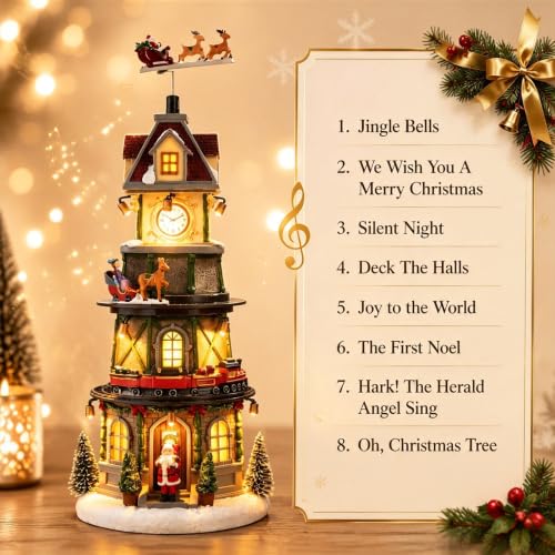 MUMTOP Animated Christmas Village Sets with Lighted Bell Tower & Clock Tower Variant