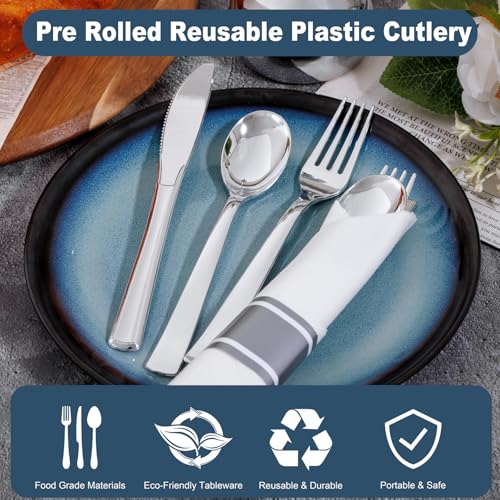 200 Pack Silver Wrapped Disposable Silverware Set - Heavy Duty for Wedding & Events (Variation: 200Pack-Silver)