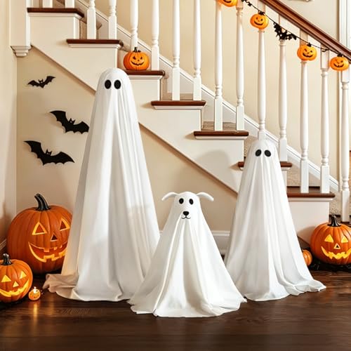 Zesua Medium Ghost 3-Pack Outdoor Halloween Decorations with Lighted Ghosts