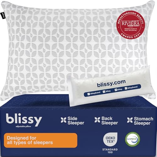 BLISSY Classic Queen Adjustable Memory Foam Pillow with Cooling Gel - Shredded Support