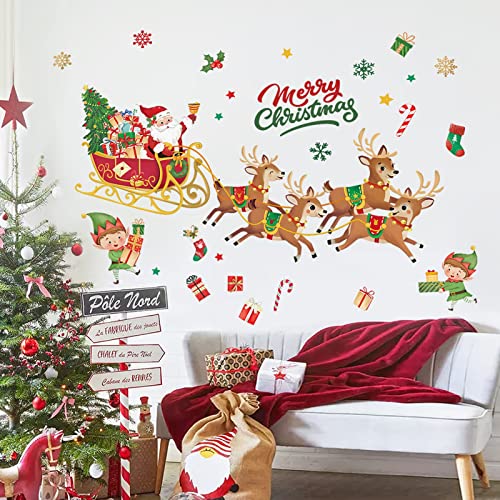 Decalmile Christmas Wall Decals Set B Santa Reindeer Elf Holiday Decor