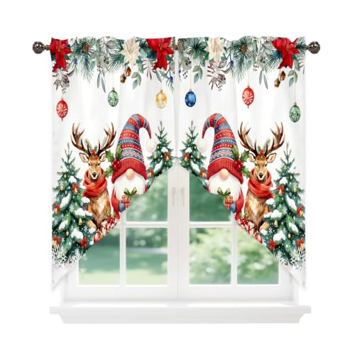 Christmas Snowman Kitchen Valance 28x36 in - 1 Pair, Red