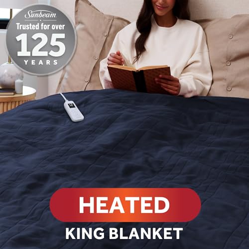 Sunbeam Royal Ultra Fleece Heated Blanket Indigo Blue King 90x100 - Electric Warmth