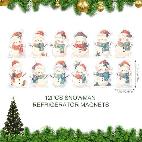 12pcs Snowman Refrigerator Magnets, Christmas Magnets for Fridge Cute Snowman Magnetic Decorations Decorative Holiday Magnets Winter Fridge Sticker for Xmas Party Decor