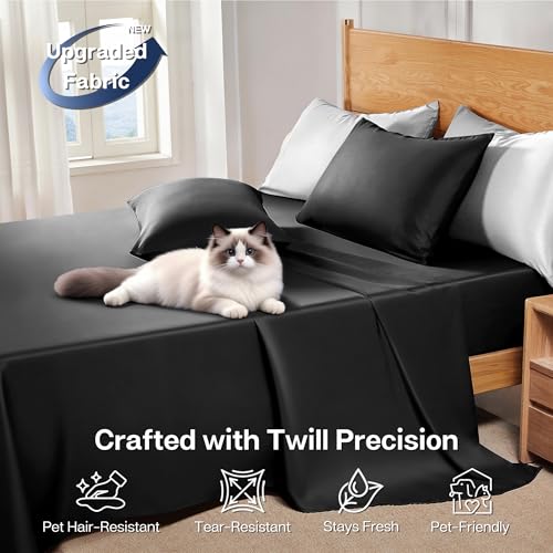 Black Queen Bed Sheets Set - Rayon Bamboo Blend, Deep Fitted & Pillowcases