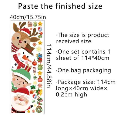 44.88 x 15.75 Inch Christmas Door Decals Christmas Santa Claus Elk Snowman Door Sticker Decor for Holiday Christmas Kids Baby Nursery Playroom Bedroom Classroom Kindergarten Holiday Wall Decor