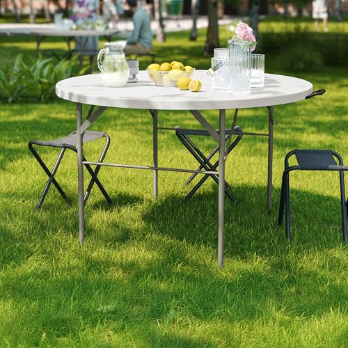 4-Foot Round Bi-Fold White Plastic Folding Table - 48 Inch
