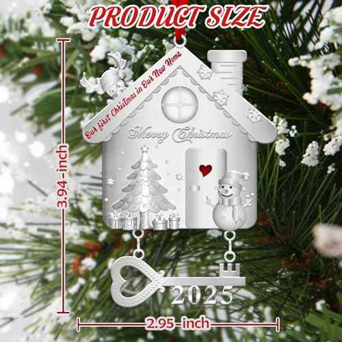2025 Dated Our New Home Ornament-with Key Keepsake -Women Housewarming Presents for Women, Couple, Owners, Christmas Tree Housewarming Gifts Ideas Ornaments(First Christmas in Our New Home Ornament)