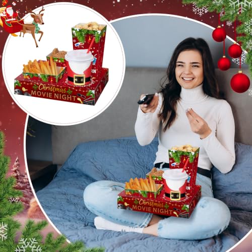 Christmas Movie Night Snack Tray Set Snow - 24 Sets with Cups & Accessories