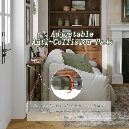 Rustic Brown 110.2" Adjustable Behind Couch Console Table with 2 Charging Stations