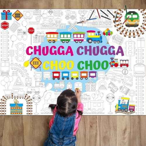 Train Giant Coloring Poster Train Party Favors Large Transportation Drawing Tablecloth DIY Art Drawing Coloring Mat Jumbo Table Cover Colorful Books for Traffic Game Trains Party Decorations Supplies