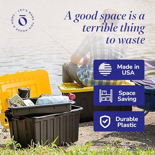 HOMZ Durabilt 15 Gal Plastic Storage Bins with Lids - Black & Yellow, Pack of 2
