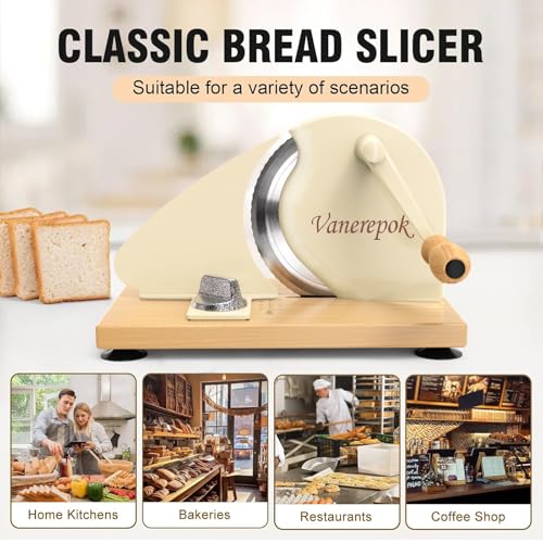 Vanerepok Manual Bread Slicer Adjustable Thickness for Homemade Sourdough - White, Large