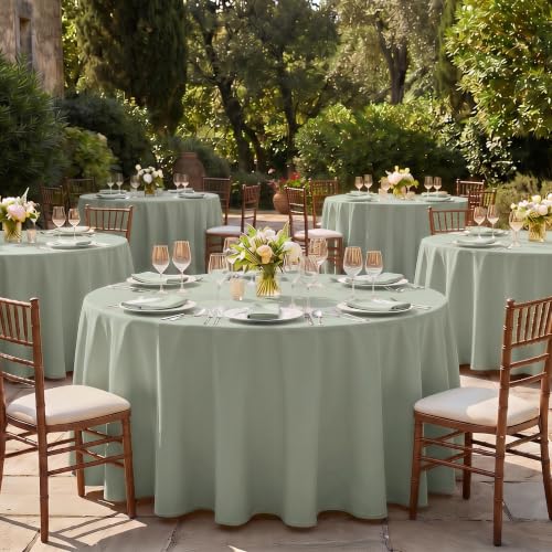 Fitable 6 Pack Sage Green Round Tablecloths - 120 Inch Diameter, Premium Polyester