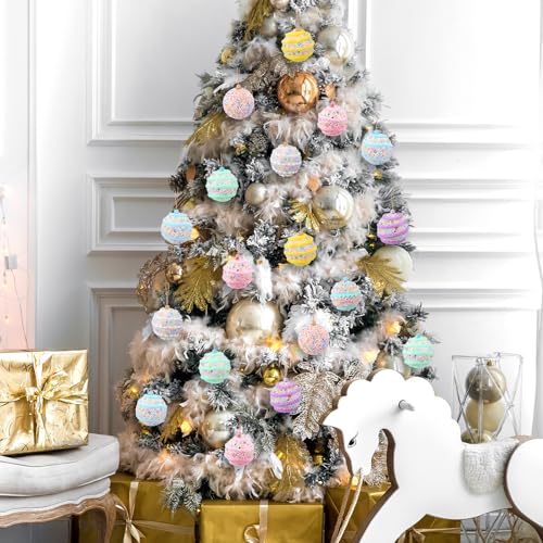 Janinka 8pcs Pastel Candy Christmas Tree Ornaments - Foam Macaron Balls
