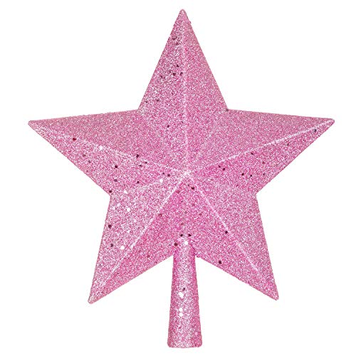 Artiflr Pink 10 Inch Glittered Christmas Tree Topper Star for Indoor Holiday Decor