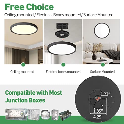 FY WISDOM FLY 12-Inch Black 6-Pack LED Flush Mount Ceiling Lights, 24W, 2520LM, 3-CCT Adjustable