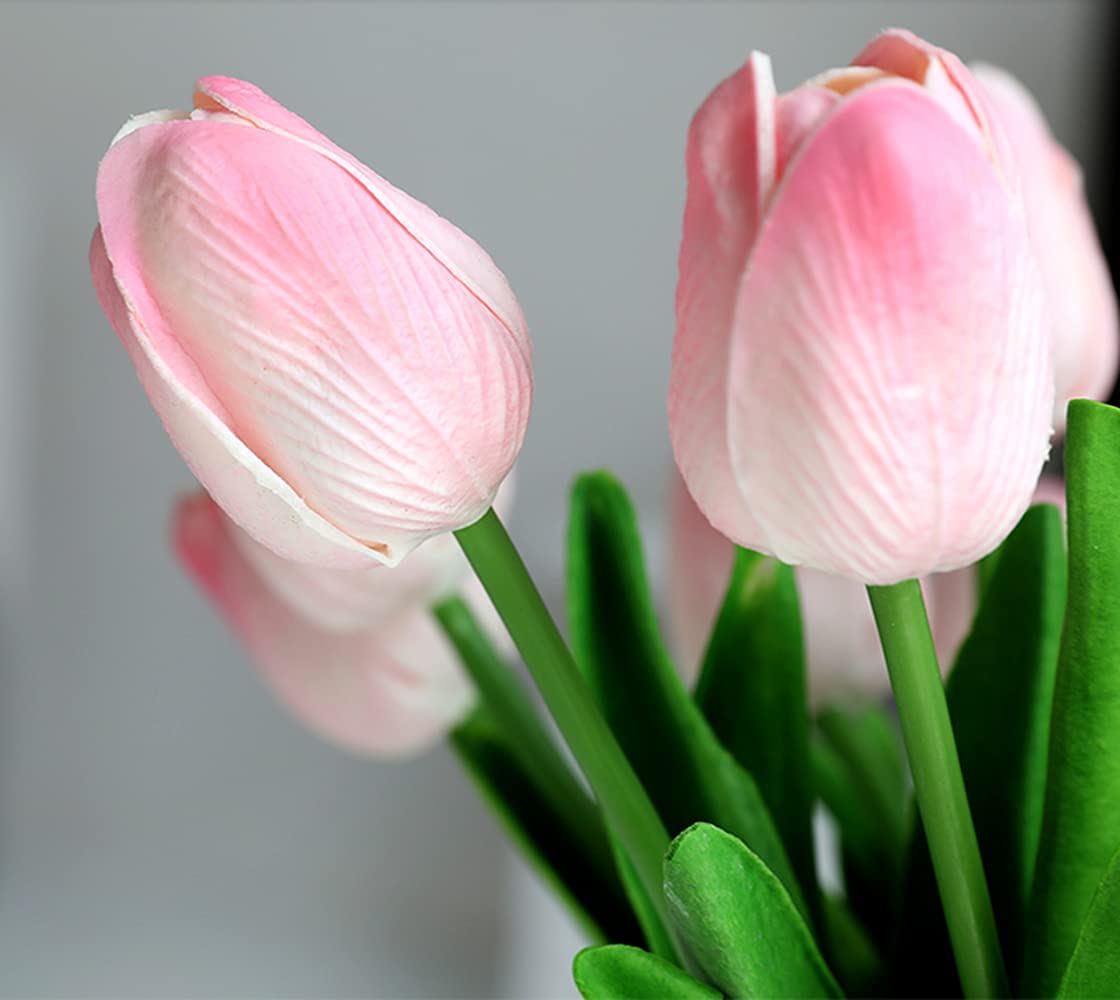 Kisflower 30Pcs Latex Tulips Real Touch Pink Artificial Flowers Fake Tulips Arrangement Bouquet for Home Office Wedding Decor (Pink)