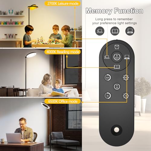 Omorepa Black LED Floor Lamp 36W 2500lm Dimmable Standing Lamp with Remote