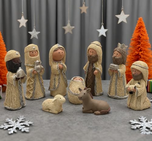 DurableDelights 4.2-inch Nativity Knit Set Indoor Religious Figurines - Holy Family Scene