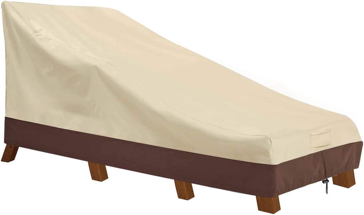 Vailge Waterproof Patio Chaise Lounge Cover - Heavy Duty 600D UV Resistant - Medium Beige & Brown