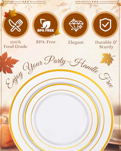 bUCLA Gold Disposable Dinnerware Set 600pcs - Includes Plates, Cups, Cutlery for Party & Events