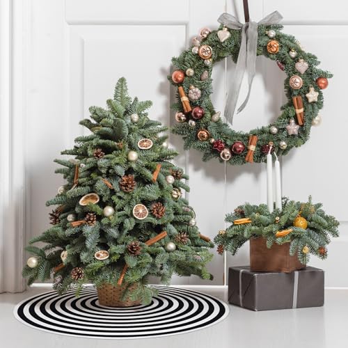 Realspring Mini Black and White Tree Skirt 15 Inch Small Halloween Tree Skirt Decor Christmas Holiday Tabletop Decorations for Indoor Outdoor Home Xmas Festival Celebrations Ornaments