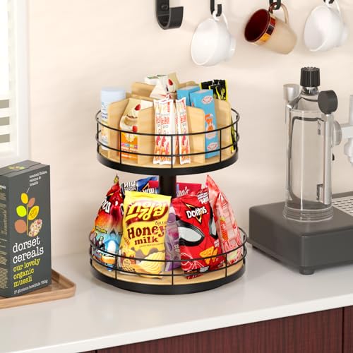 NANAGIFTREE 2-Tier Beech Wood Lazy Susan Snack Organizer - 12 Inch