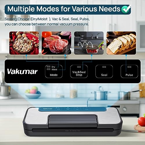 Vakumar Vacuum Sealer Machine Stainless Steel, 80Kpa Food Sealer with Double Pump