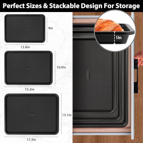 12/16/18 Inch Nonstick Baking Sheet Set with Cooling Rack - Heavy Duty Carbon Steel, Oven Safe, Ceramic Coated, PFOA/PTFE Free