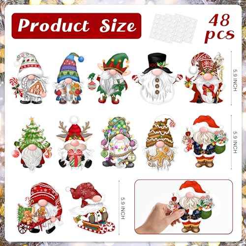 48 Pcs Christmas Gnome Cutouts Christmas Bulletin Board Decorations Classroom Winter Holiday Cut-Outs Decor Home School Bulletin Board Stickers for Wall Window