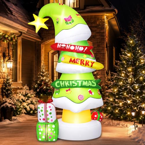 6 FT Christmas Outdoor Inflatable Decorations, Blow Up Tree with LED