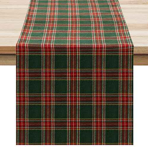 Softalker Christmas Checkered Tartan Table Runner - Green Buffalo Plaid Xmas Stain Resistant Washable Table Decoration for Dining/Parties/Holiday Decor, 13 x 70 Inch