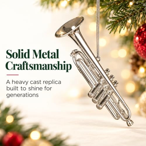 Silver Trumpet Christmas Ornament Music Decor Holiday Tree Decoration